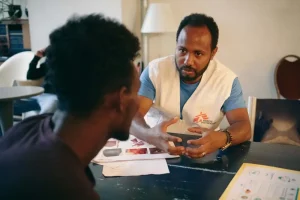 Personal de MSF en una campaña de vacunación contra el sarampión en Bruselas.