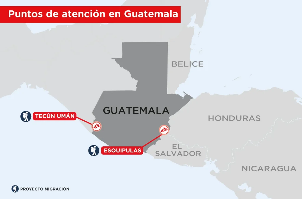 Mapa de lugares donde MSF trabaja en Guatemala en 2025.