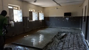 Contrucción de pabellones en la planta baja del Hospital pediátrico, Malakal, Sudán del Sur, 2024.