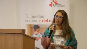 Nancy Guerrero Castillo, directora general de Médicos Sin Fronteras para Sudamérica de habla hispana, en el taller sobre crisis climática realizado en Bogotá, Colombia