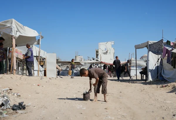 Familias palestinas desplazadas en la ciudad de Gaza. 4 de septiembre de 2025