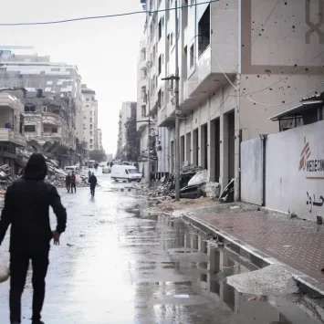 Vista de un un día lluvioso en la ciudad de Gaza, los alrededores de la clínica de MSF. Días previos al alto al fuego.