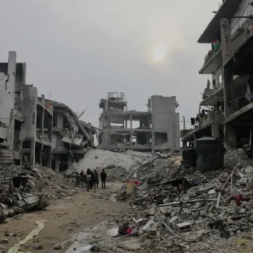 Calles y edificios destruidos en Beit Lahia, norte de Gaza, Palestina, febrero de 2025.