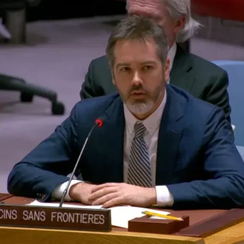 Cristopher Lockyear, secretario general de MSF, durante su intervención ante el Consejo de Seguridad de la ONU.