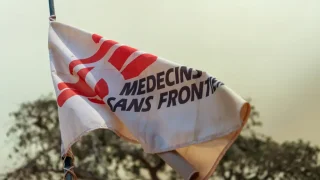 MSF flag blowing in the wind at Aweil project base.