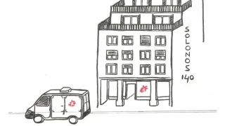 Boceto del centro de día de MSF en Atenas. Grecia, mayo de 2025.