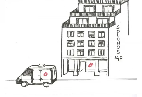 Boceto del centro de día de MSF en Atenas. Grecia, mayo de 2025.