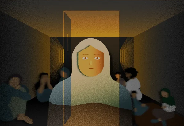 Ilustraciones que representan el testimonio de un sobreviviente de una detención en Siria, julio de 2025.