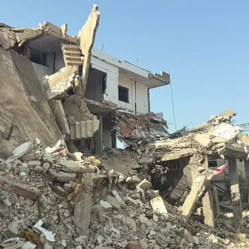 Muchos edificios siguen destruidos en el sur del Líbano un año después de la escalada de la guerra israelí en el Líbano, Aita ash-Shaab, agosto de 2025.