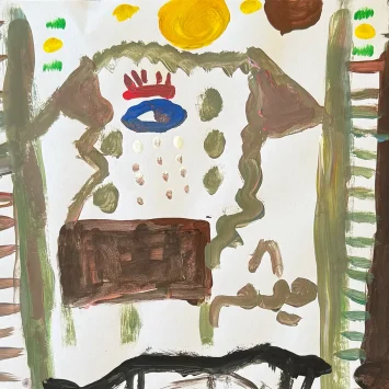 Haitham, 13 años El ojo llora de tristeza, pues no había comida. Sus amigos fueron a buscar comida, pero se lastimaron. Luego fueron al mercado y empezaron a robar comida.